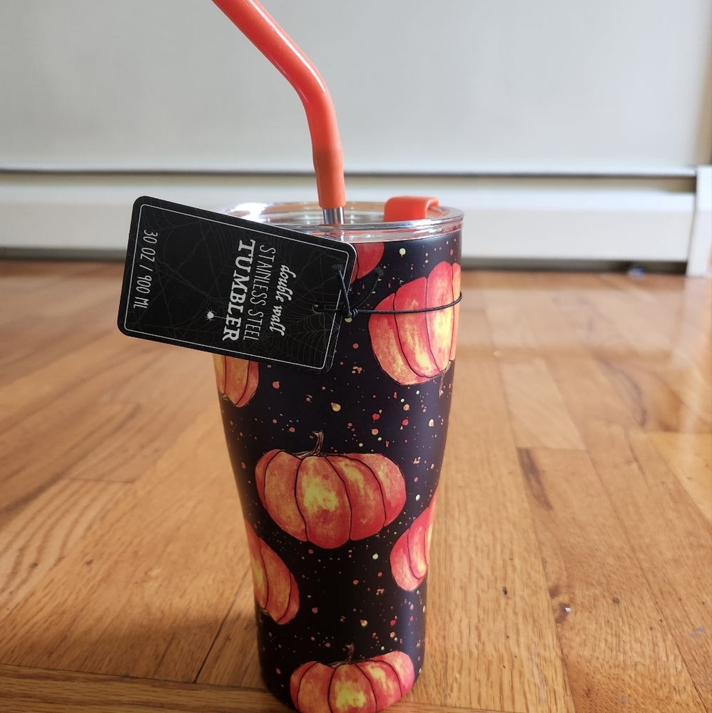 Halloween tumbler cup stainless steel double wall pumpkins with straw